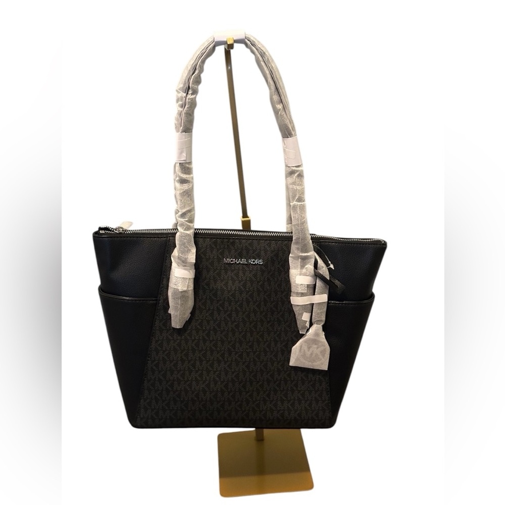 Michael Kors Charlotte Leather and Logo Zip Top Tote still factory wrapped!